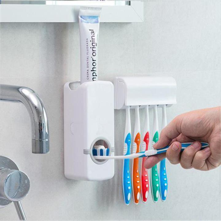 5-in-1 Wall Mounted Toothpaste Dispenser & Brush Holder Set