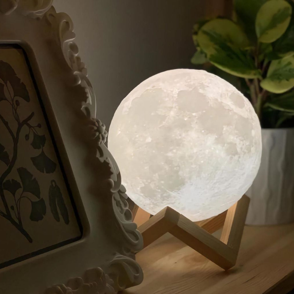 Moon Lamp with Wooden Base – 16 Colors of Magic for Your Space