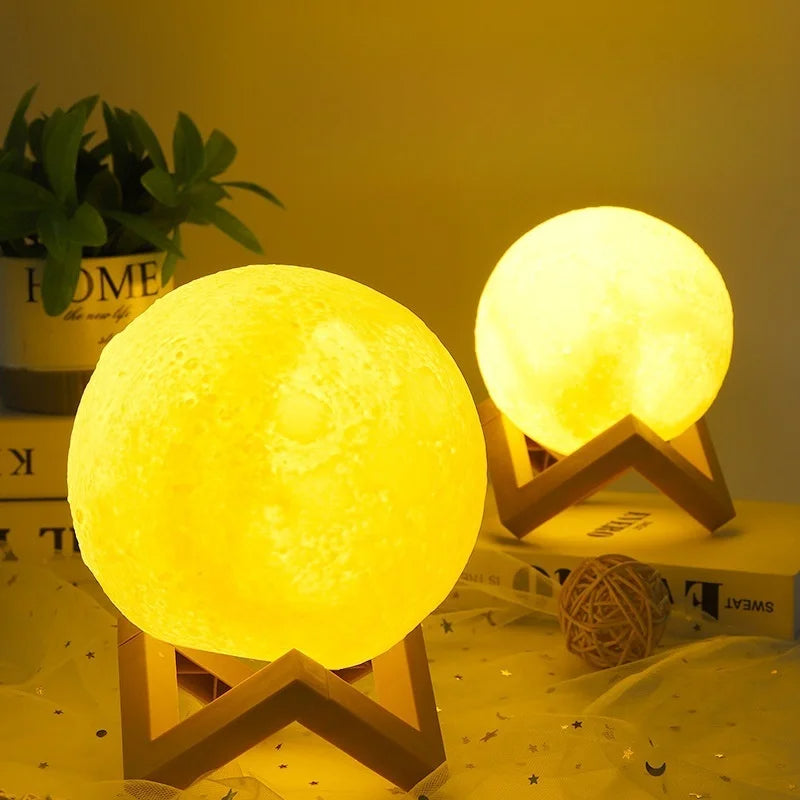 Moon Lamp with Wooden Base – 16 Colors of Magic for Your Space