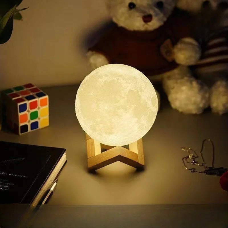 Moon Lamp with Wooden Base – 16 Colors of Magic for Your Space