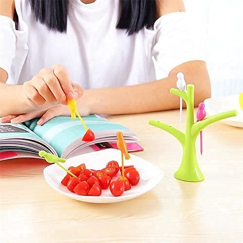 Birdie Fruit Fork Set – 6-Pcs Reusable Snack Picks with Tree Stand