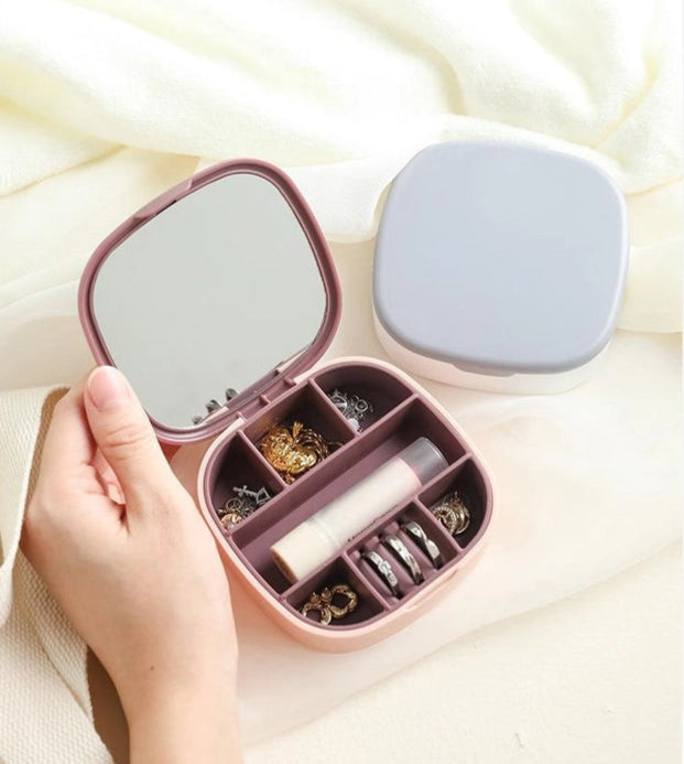 Portable Jewelry Storage Box with Mirror – Elegant Travel Organizer