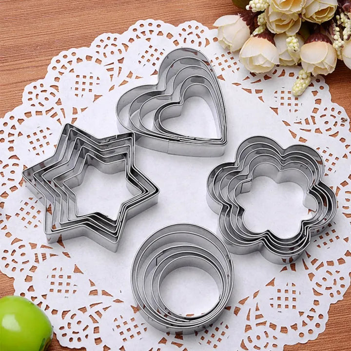 12-Piece Stainless Steel Cookie Cutter Set β Heart, Star, Circle & Flower Shapes