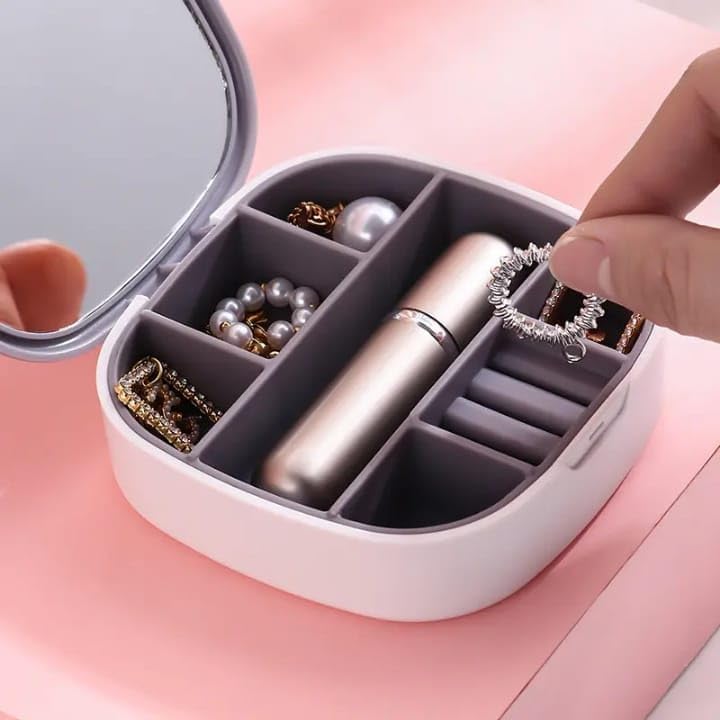 Portable Jewelry Storage Box with Mirror – Elegant Travel Organizer