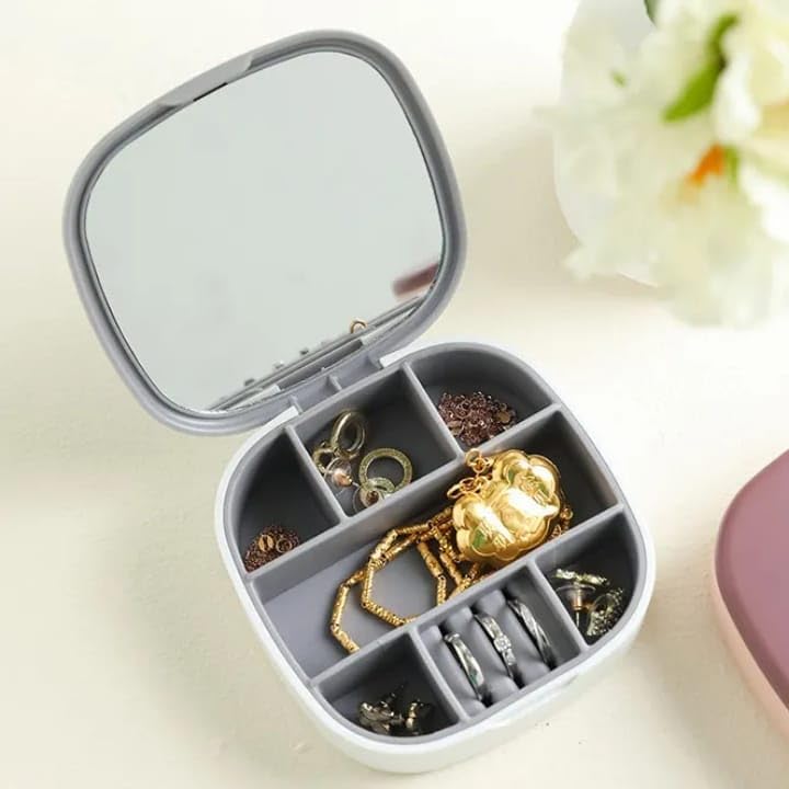 Portable Jewelry Storage Box with Mirror – Elegant Travel Organizer