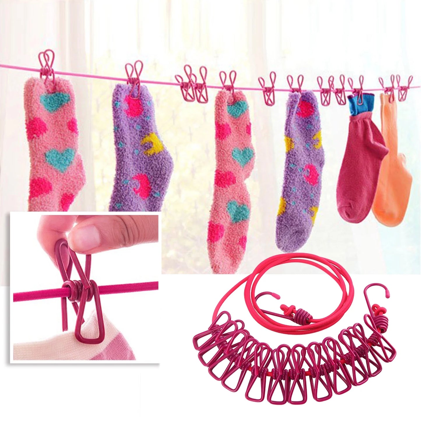 Portable Travel Clothesline with 12 Clothespins