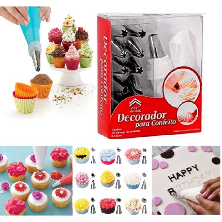 15-Piece Cake Decorating Kit – Icing Piping Bag + 12 Steel Nozzles