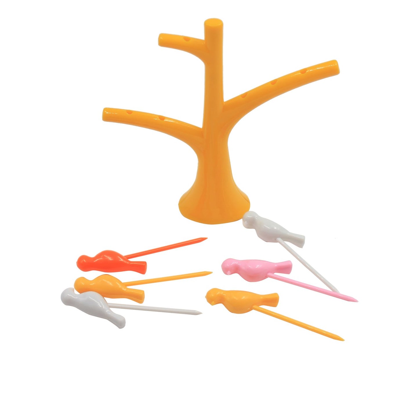 Birdie Fruit Fork Set – 6-Pcs Reusable Snack Picks with Tree Stand