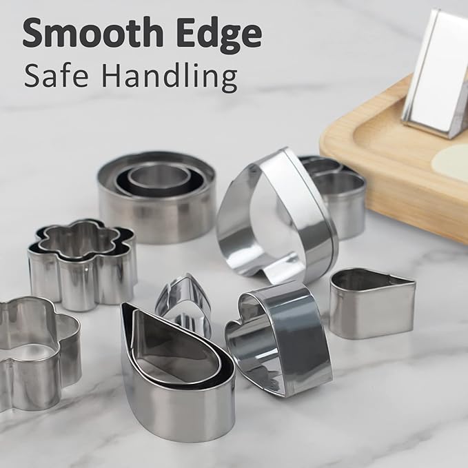 12-Piece Stainless Steel Cookie Cutter Set β Heart, Star, Circle & Flower Shapes