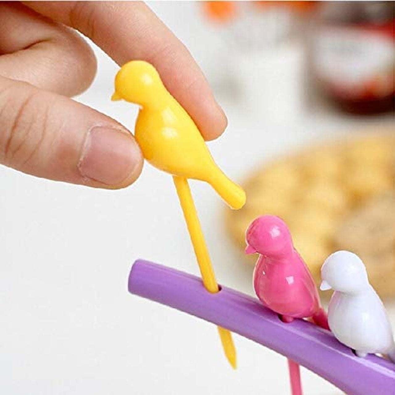 Birdie Fruit Fork Set – 6-Pcs Reusable Snack Picks with Tree Stand
