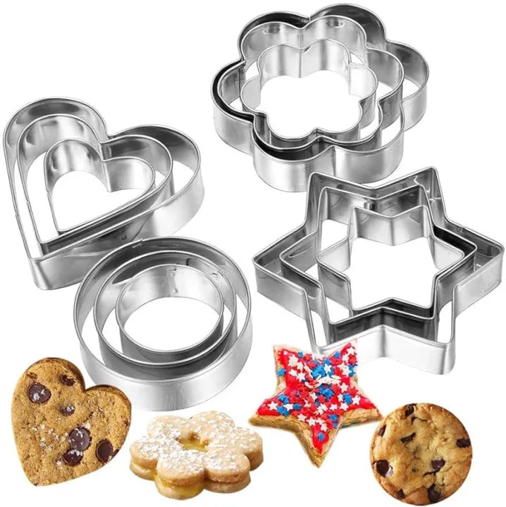 12-Piece Stainless Steel Cookie Cutter Set β Heart, Star, Circle & Flower Shapes
