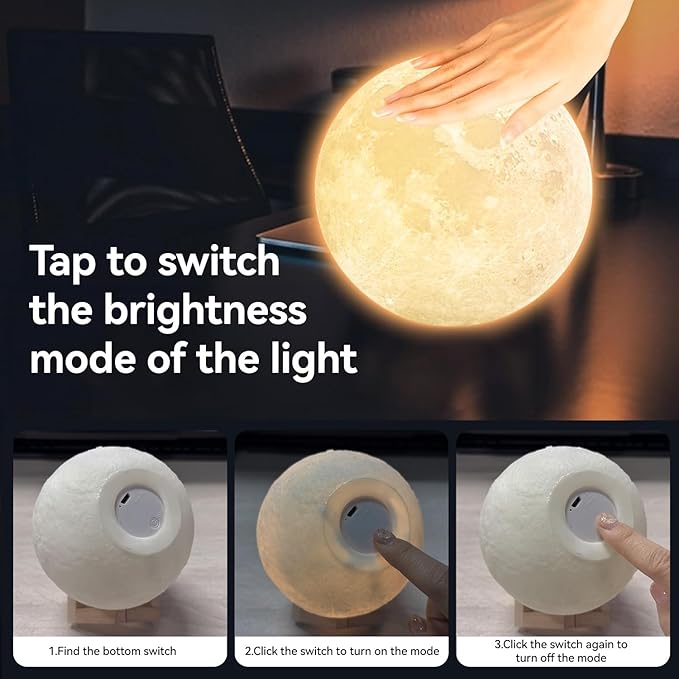 Moon Lamp with Wooden Base – 16 Colors of Magic for Your Space