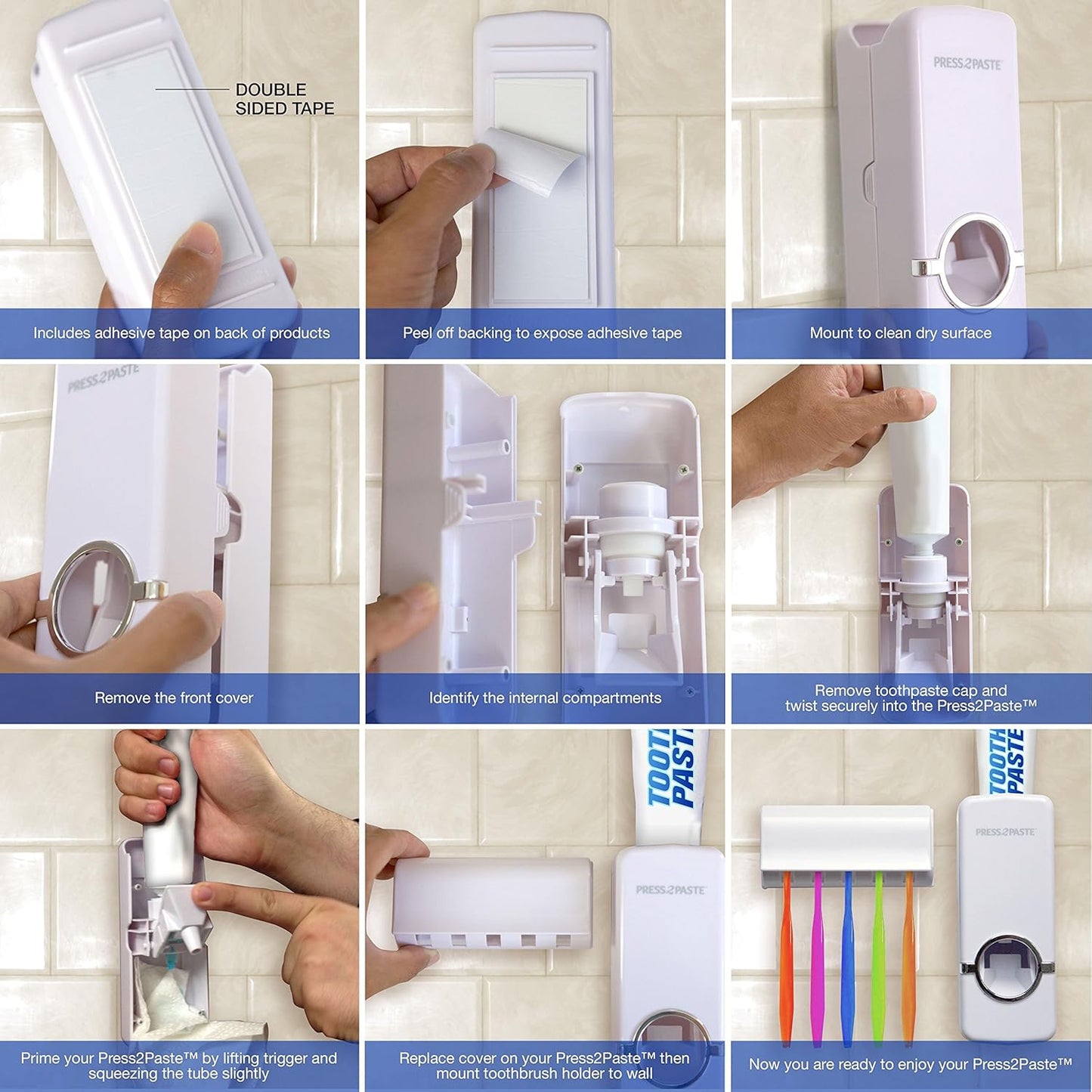 5-in-1 Wall Mounted Toothpaste Dispenser & Brush Holder Set