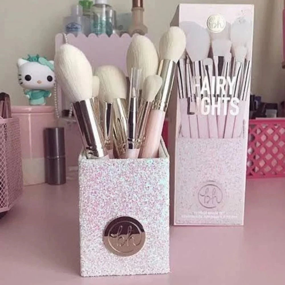Fairy Lights – Sparkling Pink 11-Piece Makeup Brush Kit with Glitter Holder
