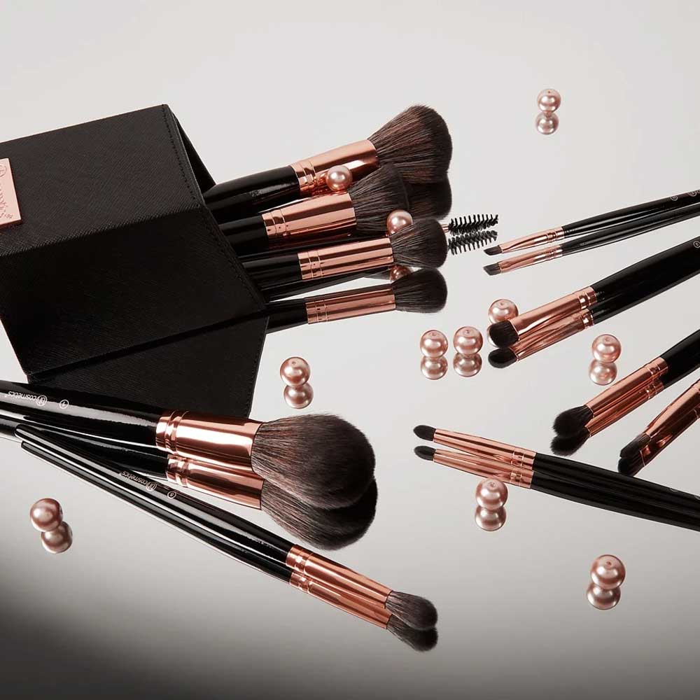 BH Signature – Luxe Rose Gold 13-Piece Makeup Brush Kit with Black Faux Leather Holder