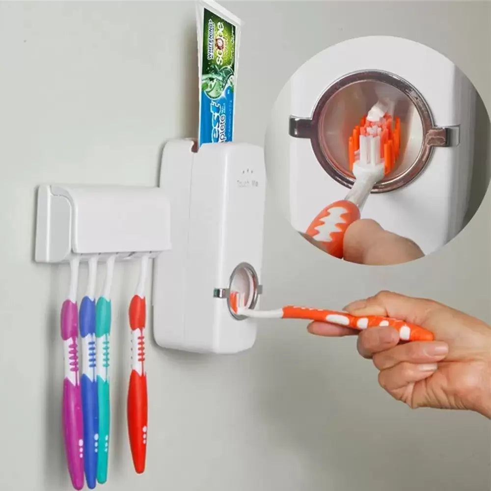 5-in-1 Wall Mounted Toothpaste Dispenser & Brush Holder Set