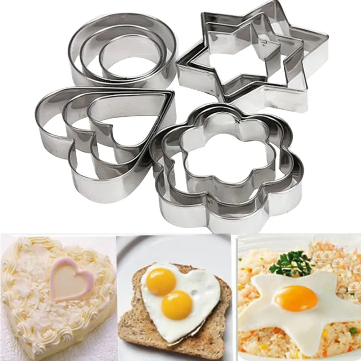 12-Piece Stainless Steel Cookie Cutter Set β Heart, Star, Circle & Flower Shapes