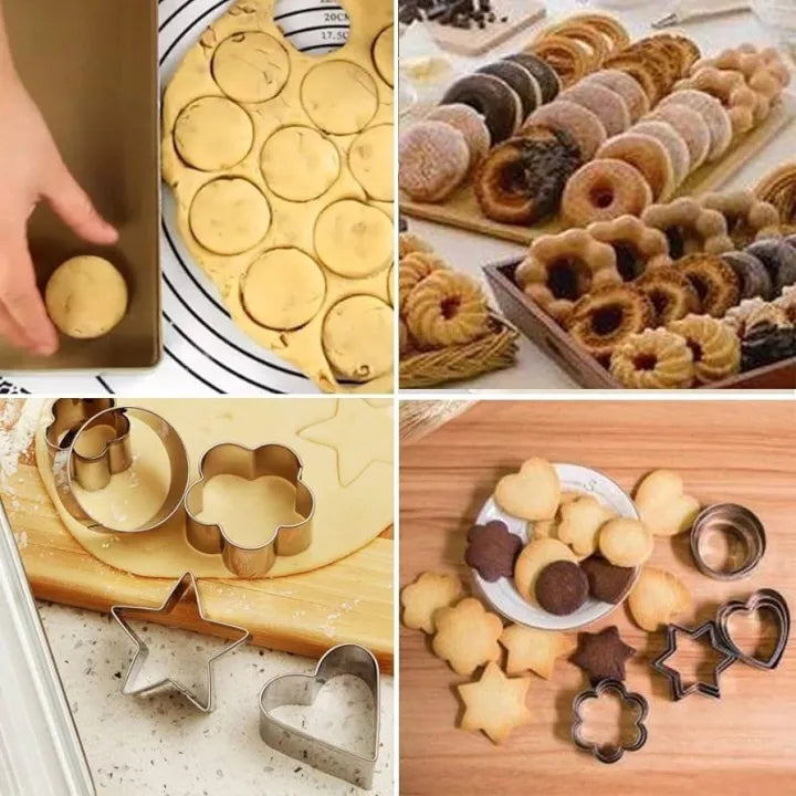 12-Piece Stainless Steel Cookie Cutter Set β Heart, Star, Circle & Flower Shapes