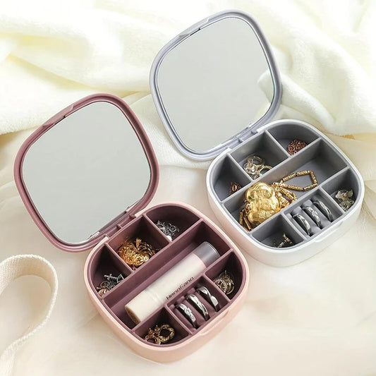 Portable Jewelry Storage Box with Mirror – Elegant Travel Organizer