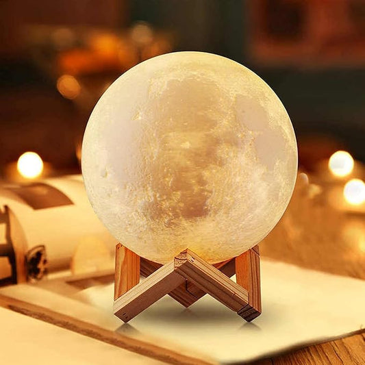 Moon Lamp with Wooden Base – 16 Colors of Magic for Your Space