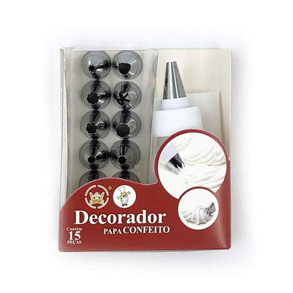 15-Piece Cake Decorating Kit – Icing Piping Bag + 12 Steel Nozzles