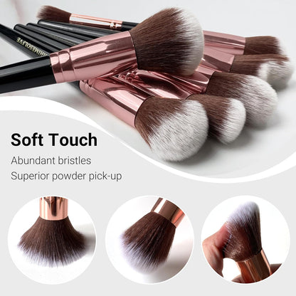 BH Signature – Luxe Rose Gold 13-Piece Makeup Brush Kit with Black Faux Leather Holder