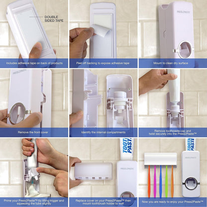 5-in-1 Wall Mounted Toothpaste Dispenser & Brush Holder Set