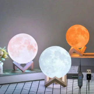 Moon Lamp with Wooden Base – 16 Colors of Magic for Your Space