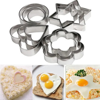 12-Piece Stainless Steel Cookie Cutter Set – Heart, Star, Circle & Flower Shapes
